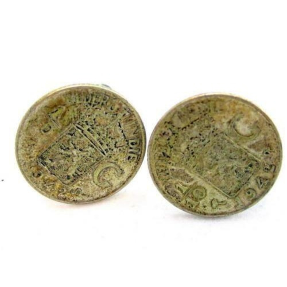 Vintage 1942 Nederl Indie 1/10 Coin Indonesia Sterling Silver Earrings*925